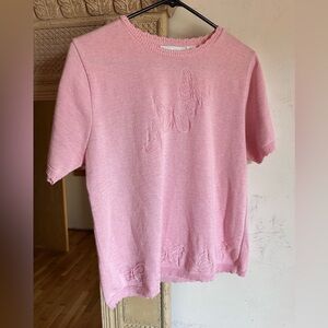 Alfred Dunner Medium Pink Scalloped Edge Butterfly Pink Knit Top